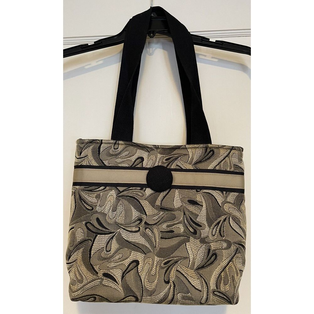 Handmade Purse Miss Priss Black & Tan Paisley Like Fabric 10" x 12"